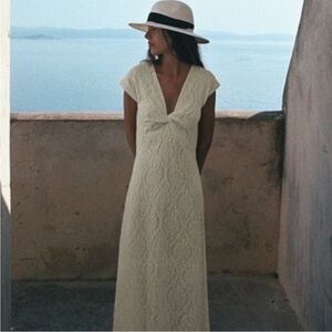 Elegant Cream Lace Maxi Dress with Twist Front